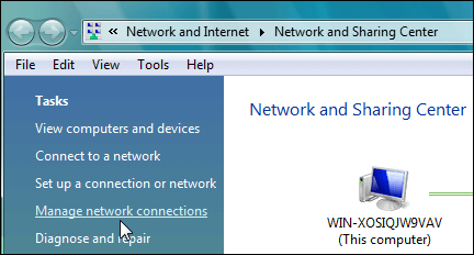 Windows Vista Netork and Sharing Center-manage network-connections