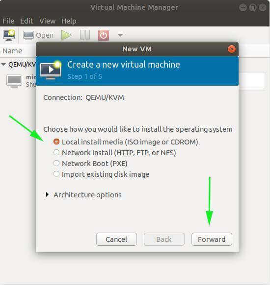 Create New Virtual Machine in virtual machine manager