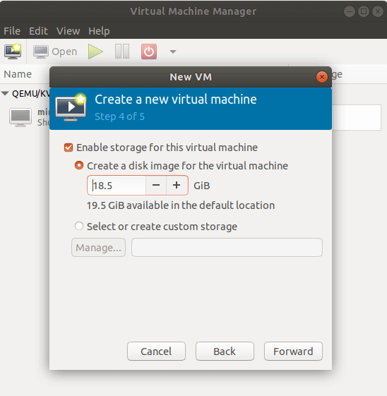 Set Disk Space for VM in virtual machine manager